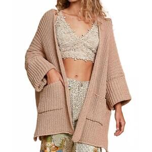 NEW POL edge to edge open front cardigan in beige